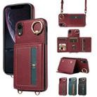 For iPhone XR Crossbodys Card Bag Ring Holder Leather Phone Case(Red) - 1