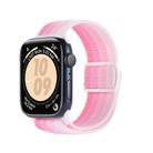 For Apple Watch Series 9 45mm Carbon Fiber Texture Snap Buckle Nylon Watch Band(Gradient Pink) - 1