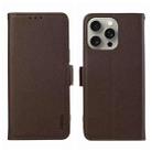 For iPhone 15 Pro ABEEL Side-Magnetic Litchi Pattern Leather RFID Phone Case(Brown) - 1