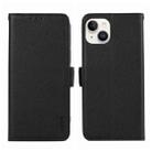 For iPhone 15 ABEEL Side-Magnetic Litchi Pattern Leather RFID Phone Case(Black) - 1