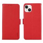 For iPhone 15 ABEEL Side-Magnetic Litchi Pattern Leather RFID Phone Case(Red) - 1