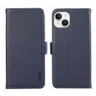 For iPhone 15 ABEEL Side-Magnetic Litchi Pattern Leather RFID Phone Case(Blue) - 1