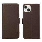 For iPhone 15 Plus ABEEL Side-Magnetic Litchi Pattern Leather RFID Phone Case(Brown) - 1