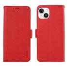 For iPhone 14 Plus ABEEL Side-Magnetic Litchi Pattern Leather RFID Phone Case(Red) - 1