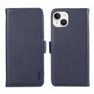 For iPhone 14 Plus ABEEL Side-Magnetic Litchi Pattern Leather RFID Phone Case(Blue) - 1