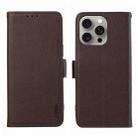 For iPhone 14 Pro ABEEL Side-Magnetic Litchi Pattern Leather RFID Phone Case(Brown) - 1