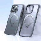 For iPhone 15 Pro Max Double Ring MagSafe Magnetic Holder Phone Case(Matte Grey) - 1