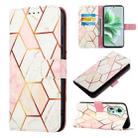 For OPPO Reno11 5G Global PT003 Marble Pattern Flip Leather Phone Case(Pink White) - 1