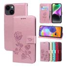 For iPhone 15 Rose Embossed Flip PU Leather Phone Case(Rose Gold) - 1