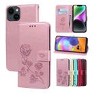 For iPhone 15 Plus Rose Embossed Flip PU Leather Phone Case(Rose Gold) - 1