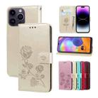 For iPhone 15 Pro Rose Embossed Flip PU Leather Phone Case(Gold) - 1