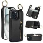For iPhone 15 Plus Litchi Texture Zipper Double Buckle Card Bag Phone Case(Black) - 1