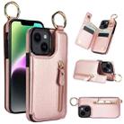 For iPhone 14 Plus Litchi Texture Zipper Double Buckle Card Bag Phone Case(Rose Gold) - 1
