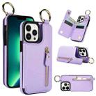 For iPhone 13 Pro Max Litchi Texture Zipper Double Buckle Card Bag Phone Case(Purple) - 1