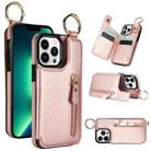 For iPhone 13 Pro Max Litchi Texture Zipper Double Buckle Card Bag Phone Case(Rose Gold) - 1