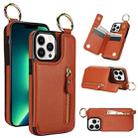 For iPhone 13 Pro Litchi Texture Zipper Double Buckle Card Bag Phone Case(Brown) - 1