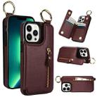 For iPhone 13 Pro Litchi Texture Zipper Double Buckle Card Bag Phone Case(Maroon Red) - 1