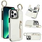 For iPhone 13 Pro Litchi Texture Zipper Double Buckle Card Bag Phone Case(White) - 1