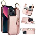 For iPhone 13 Litchi Texture Zipper Double Buckle Card Bag Phone Case(Rose Gold) - 1