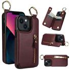 For iPhone 13 Litchi Texture Zipper Double Buckle Card Bag Phone Case(Maroon Red) - 1