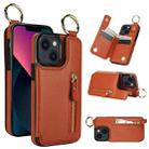 For iPhone 13 mini Litchi Texture Zipper Double Buckle Card Bag Phone Case(Brown) - 1