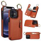 For iPhone 12 Litchi Texture Zipper Double Buckle Card Bag Phone Case(Brown) - 1