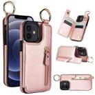 For iPhone 12 Litchi Texture Zipper Double Buckle Card Bag Phone Case(Rose Gold) - 1