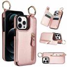 For iPhone 12 Pro Litchi Texture Zipper Double Buckle Card Bag Phone Case(Rose Gold) - 1