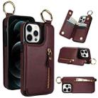 For iPhone 12 Pro Litchi Texture Zipper Double Buckle Card Bag Phone Case(Maroon Red) - 1