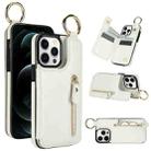 For iPhone 12 Pro Litchi Texture Zipper Double Buckle Card Bag Phone Case(White) - 1