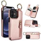 For iPhone 12 mini Litchi Texture Zipper Double Buckle Card Bag Phone Case(Rose Gold) - 1