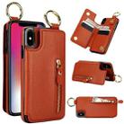 For iPhone XS Max Litchi Texture Zipper Double Buckle Card Bag Phone Case(Brown) - 1