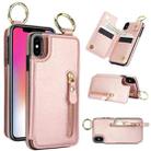 For iPhone XS Max Litchi Texture Zipper Double Buckle Card Bag Phone Case(Rose Gold) - 1