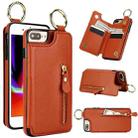For iPhone 8 Plus / 7 Plus Litchi Texture Zipper Double Buckle Card Bag Phone Case(Brown) - 1