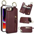 For iPhone 8 Plus / 7 Plus Litchi Texture Zipper Double Buckle Card Bag Phone Case(Maroon Red) - 1