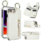 For iPhone 8 Plus / 7 Plus Litchi Texture Zipper Double Buckle Card Bag Phone Case(White) - 1