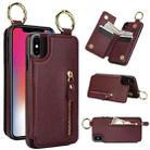 For iPhone XS / X Litchi Texture Zipper Double Buckle Card Bag Phone Case(Maroon Red) - 1