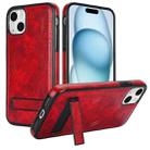 For iPhone 15 Retro Leather Invisible Stand MagSafe Phone Case(Red) - 1