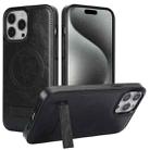 For iPhone 15 Pro Retro Leather Invisible Stand MagSafe Phone Case(Black) - 1