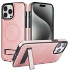 For iPhone 15 Pro Retro Leather Invisible Stand MagSafe Phone Case(Rose Gold) - 1