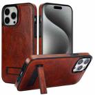 For iPhone 15 Pro Retro Leather Invisible Stand MagSafe Phone Case(Brown) - 1