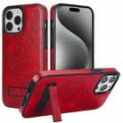 For iPhone 15 Pro Max Retro Leather Invisible Stand MagSafe Phone Case(Red) - 1