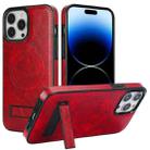 For iPhone 14 Pro Max Retro Leather Invisible Stand MagSafe Phone Case(Red) - 1