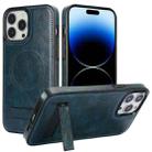 For iPhone 14 Pro Max Retro Leather Invisible Stand MagSafe Phone Case(Blue) - 1