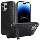 For iPhone 14 Pro Retro Leather Invisible Stand MagSafe Phone Case(Black) - 1