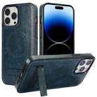 For iPhone 14 Pro Retro Leather Invisible Stand MagSafe Phone Case(Blue) - 1