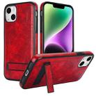 For iPhone 14 Plus Retro Leather Invisible Stand MagSafe Phone Case(Red) - 1