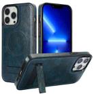 For iPhone 13 Pro Retro Leather Invisible Stand MagSafe Phone Case(Blue) - 1