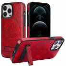 For iPhone 12 Pro Max Retro Leather Invisible Stand MagSafe Phone Case(Red) - 1