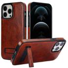 For iPhone 12 Pro Max Retro Leather Invisible Stand MagSafe Phone Case(Brown) - 1
